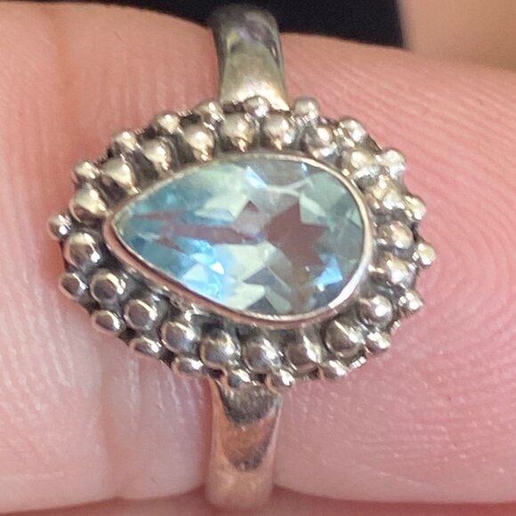 Ring Size 5 Blue Topaz Faceted Sterling Silver 925 Women Semi-Precious Stone - Picture 1 of 7